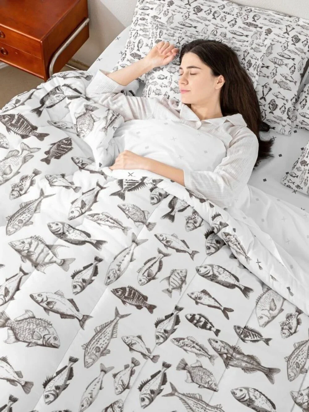 Fishing Comforter Set with Sheets 7 Piece Full Size Rustic Lakehouse Bedding Set